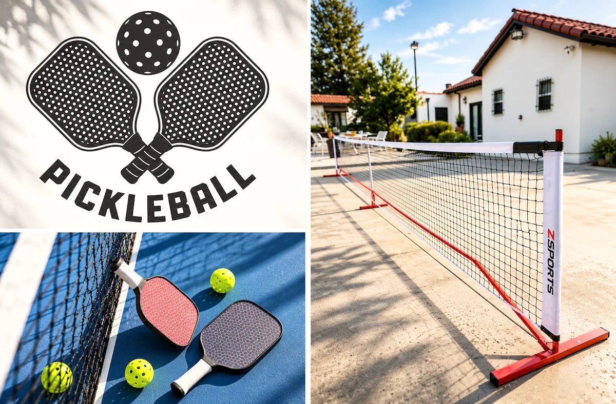 Pickleball equipment beside the shared sports court